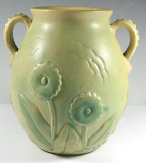 Appraisal: Weller Iris Pottery Vase ca In the green version the