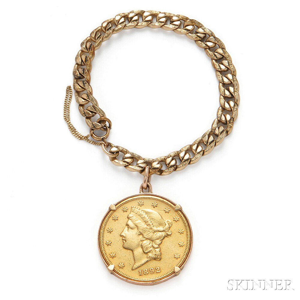 Appraisal: Liberty Head Twenty Dollar Gold Coin within a gold bezel