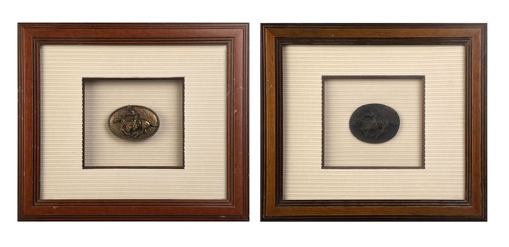 Appraisal: A Pair of Framed Belt Buckles Arrow Smith Fenn Galleries