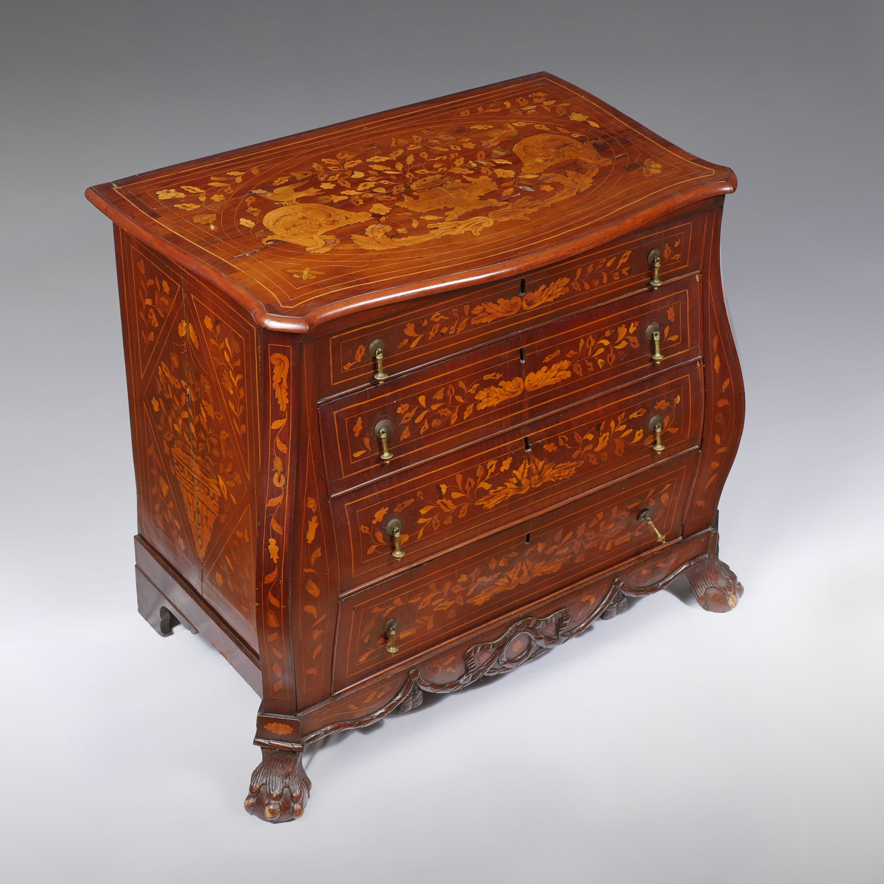 Appraisal: KETTLE FRONT TH CENTURY DUTCH MARQUETRY CHEST th century Dutch