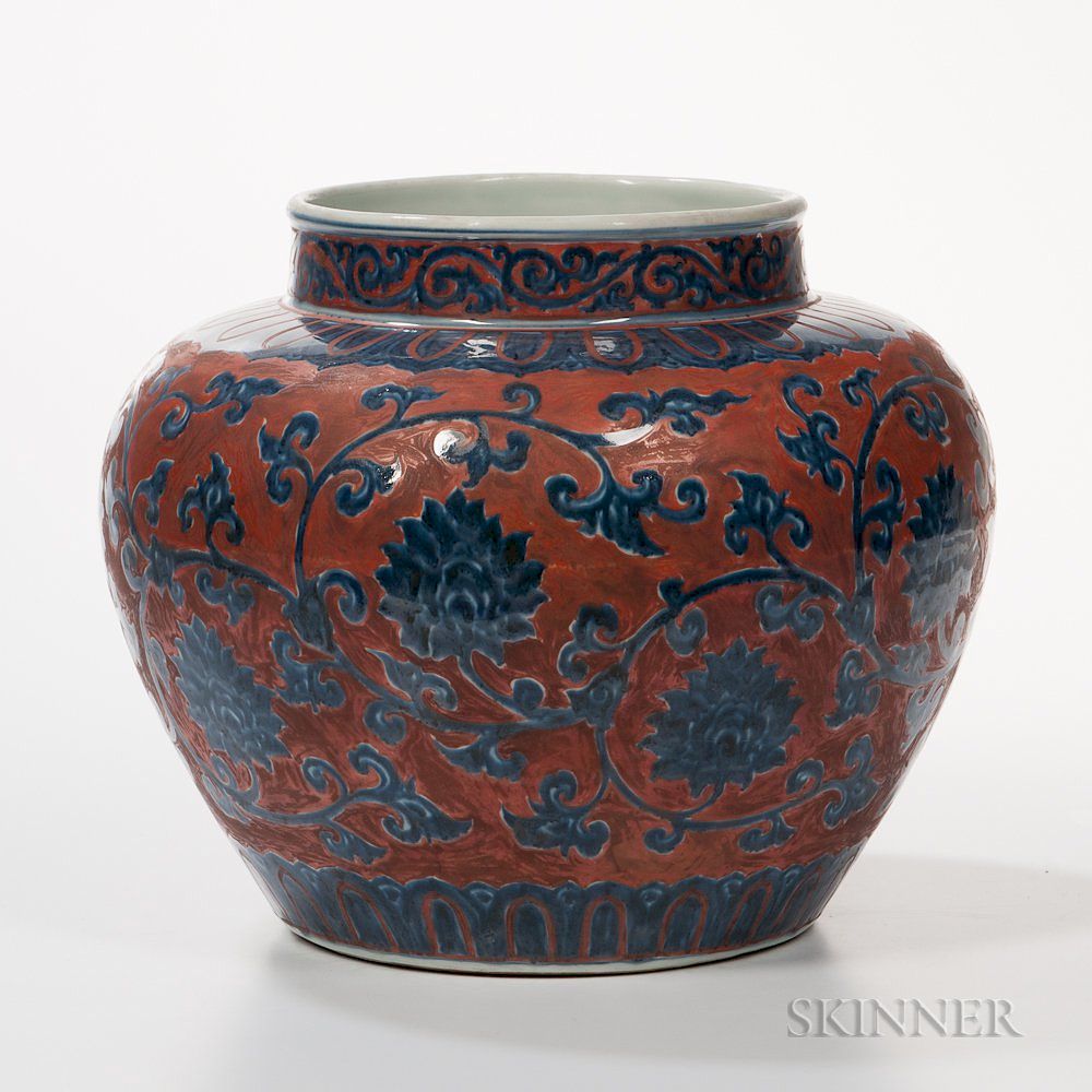 Appraisal: Blue and Red Jar Blue and Red Jar China th