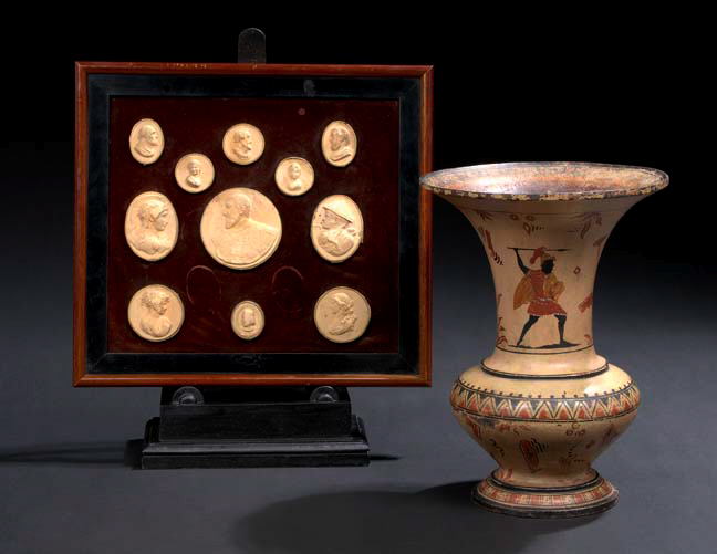 Appraisal: Interesting Framed Collection of Eleven Oval and Circular Terra Cotta-Tinted