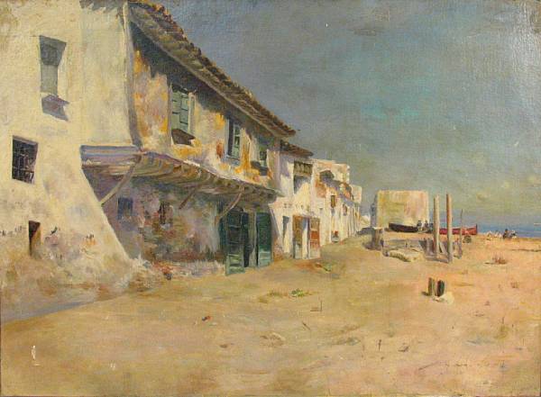 Appraisal: Italian School th century A coastal scene of a fishing