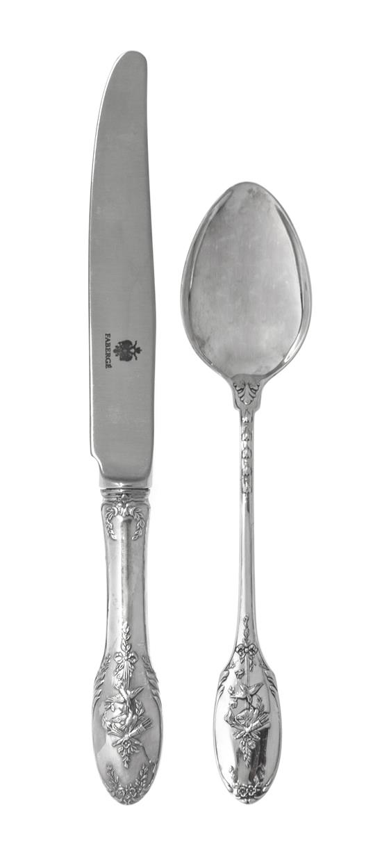 Appraisal: Sale Lot A Russian Silver Part Flatware Service Faberge th