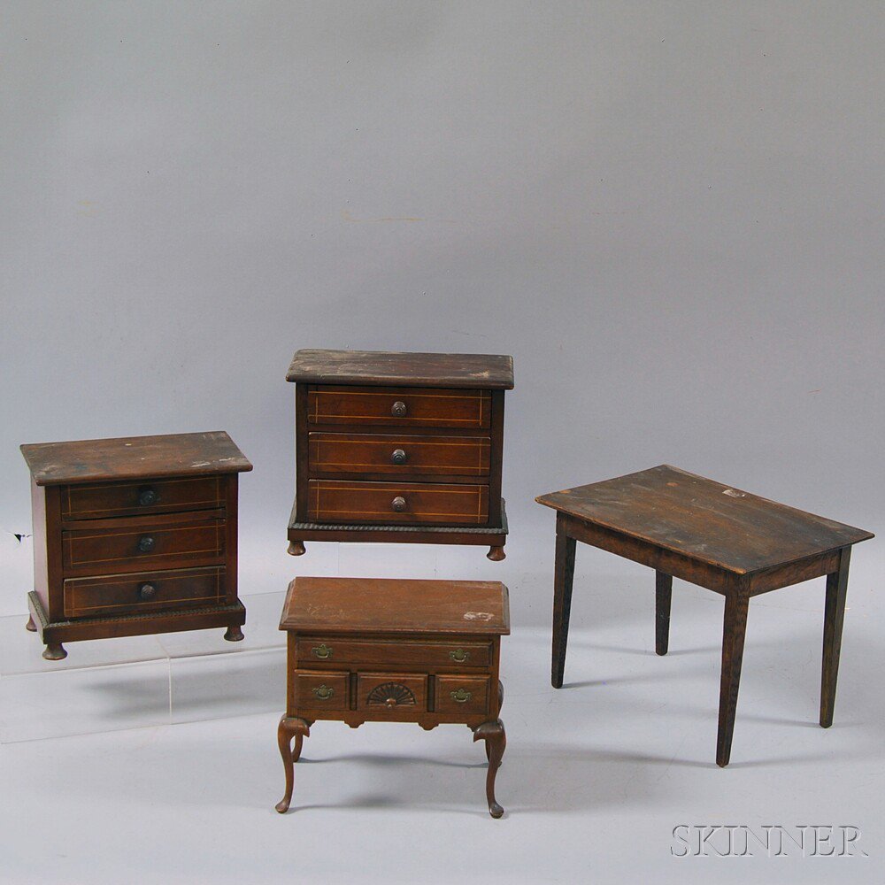 Appraisal: Four Pieces of Stained Wood Doll Furniture late th century