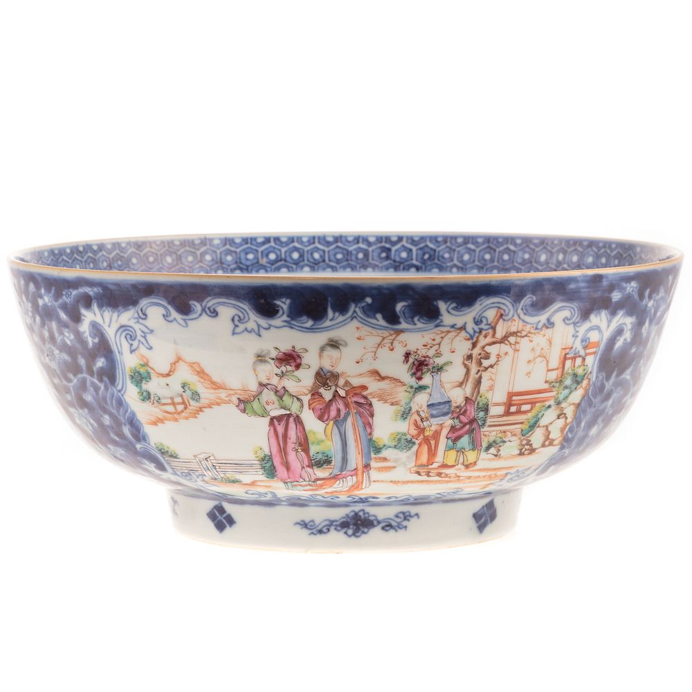 Appraisal: Chinese Export Mandarin Footed Bowl Circa blue foliate ground with