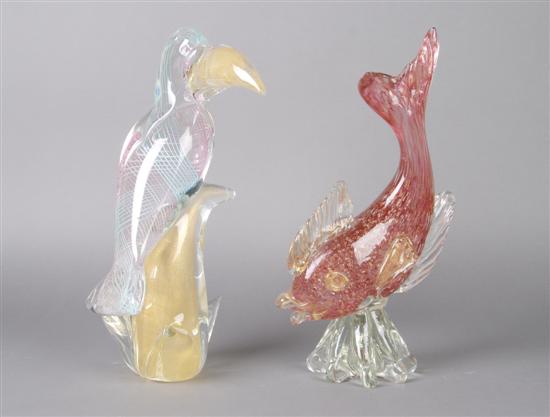 Appraisal: An Italian Glass Toucan and Fish Height of tallest inches