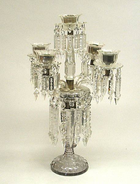 Appraisal: A Regency style cut glass five light candelabrum late th