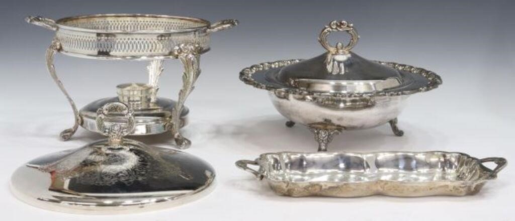 Appraisal: lot of Silverplate serving pieces including Eton rectangular tray approx