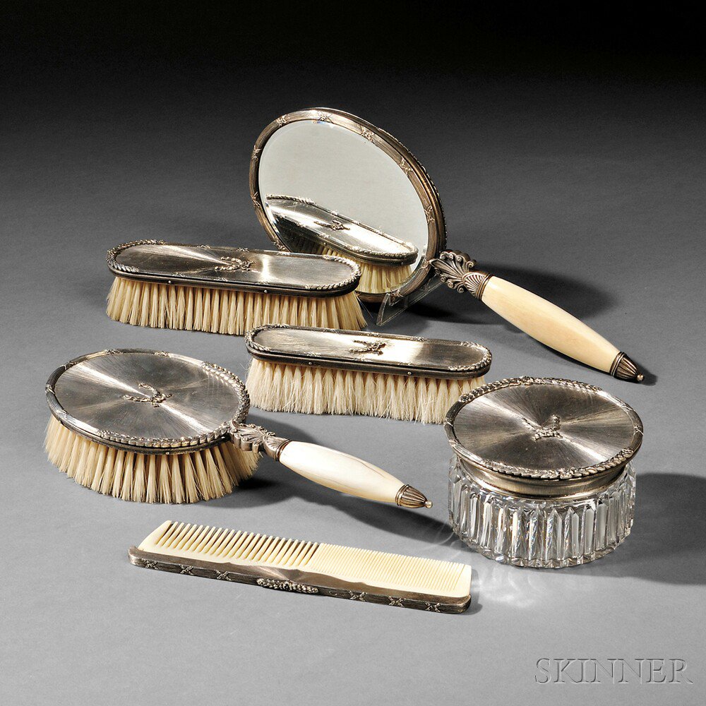 Appraisal: Six-piece Italian Sterling Silver Vanity Set Milan early th century