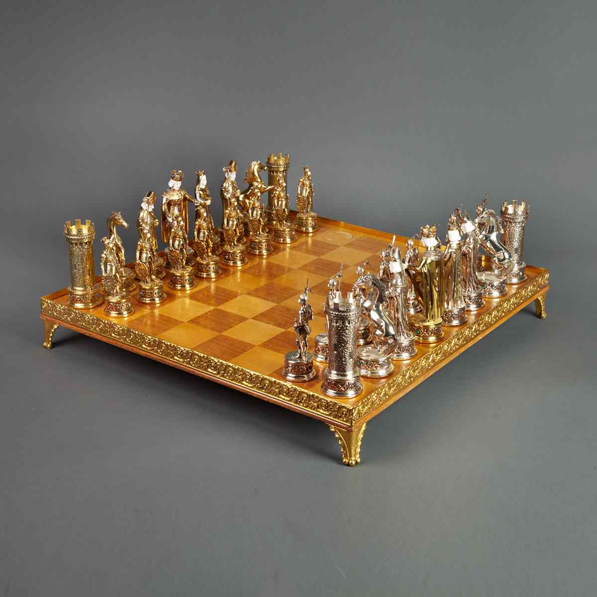 Appraisal: Jeweled Silver and Silver-Gilt and Carved Ivory Chess Set th