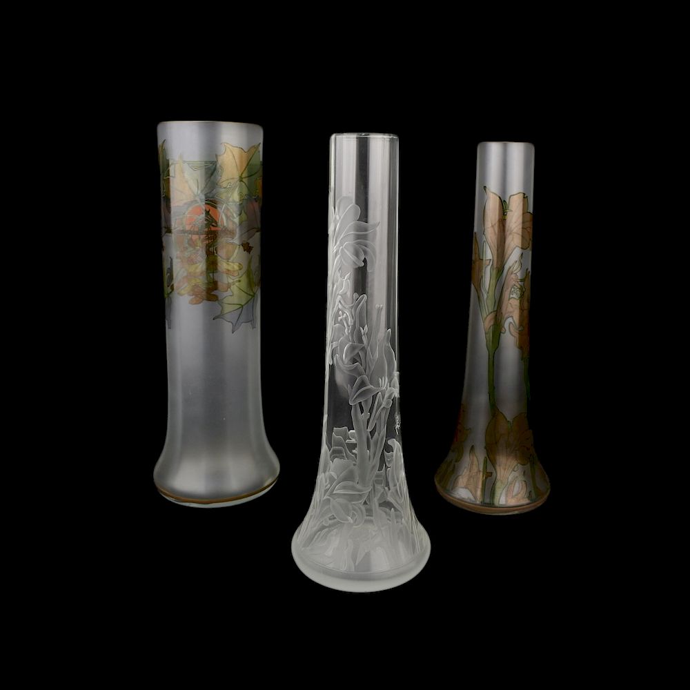 Appraisal: Three Modern Mucha Bohemian Glass Vases Three Modern Mucha Bohemian