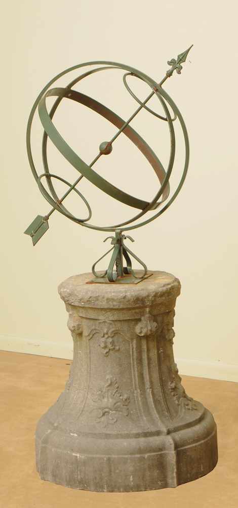 Appraisal: GREEN PAINTED IRON ARMILLARY SPHERE MID TH C Raised on