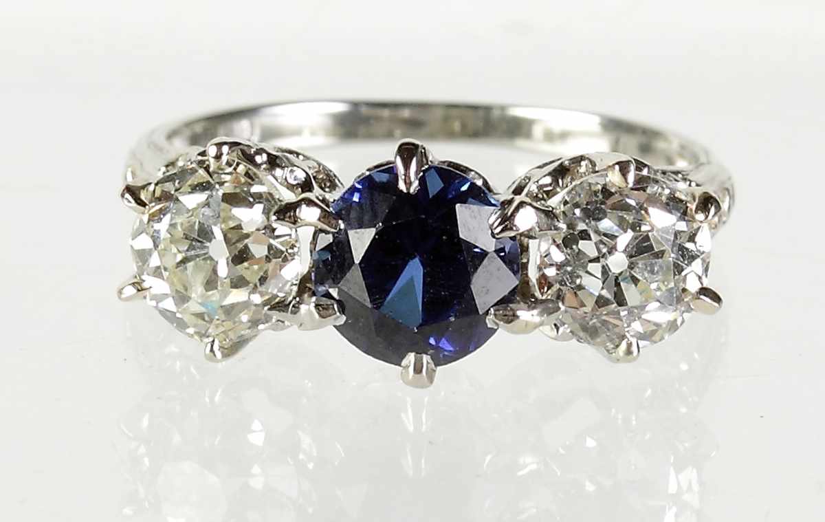 Appraisal: k White Gold Diamond Sapphire Ring Set w ct round