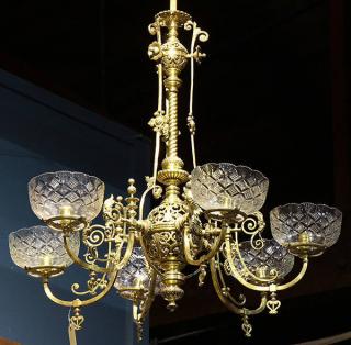 Appraisal: Renaissance Revival six arm chandelier circa executed in gilt brass