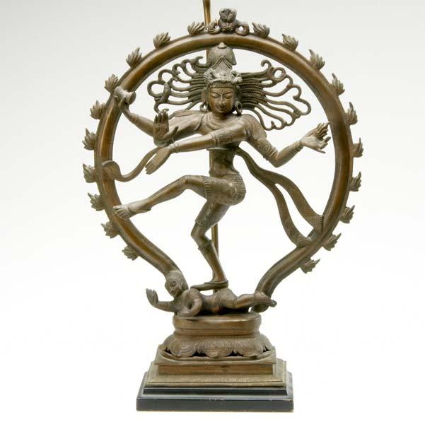 Appraisal: INDIAN BRONZE Representing Shiva mounted as a lamp Height of