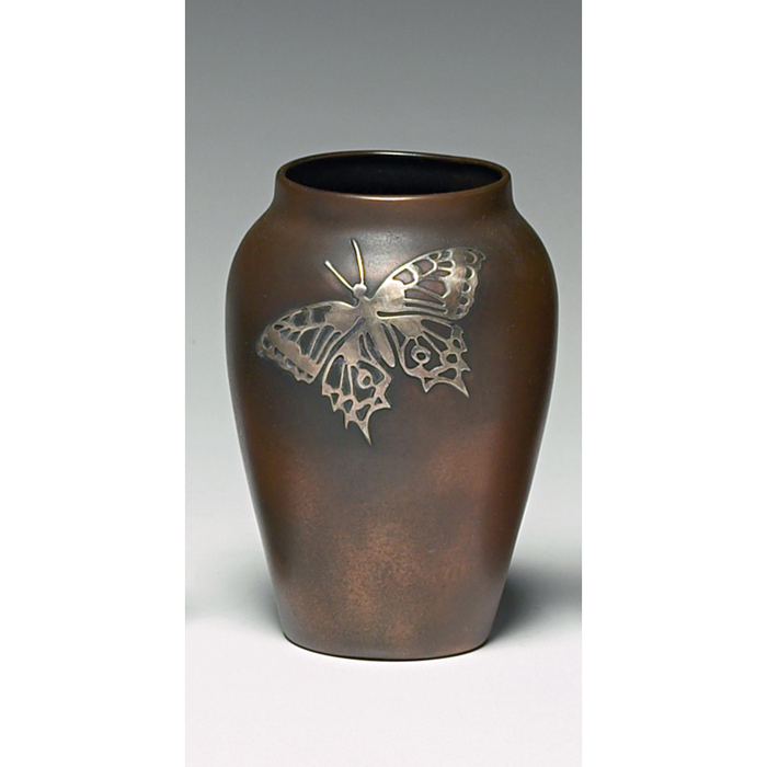 Appraisal: Heintz vase sterling on bronze applied butterfly design original patina