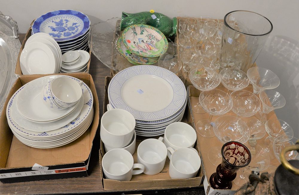 Appraisal: Six Tray Lots of Crystal Stems China along with enameled