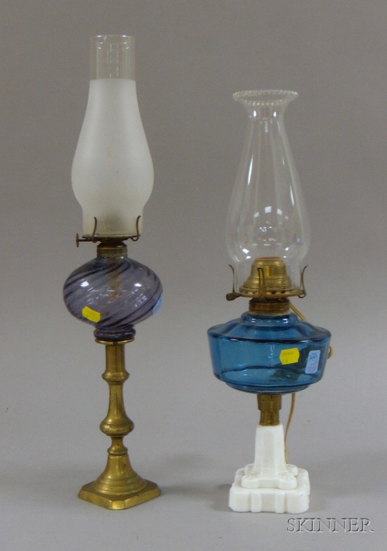 Appraisal: Brass and Amethyst Glass Kerosene Lamp and a Victorian Colored