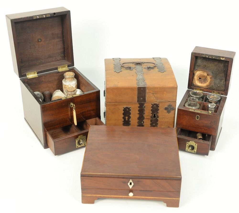 Appraisal: Group of Four Medical Apothecary Boxes th century one mahogany