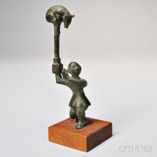 Appraisal: Bronze Figure with a Bear China Han dynasty style standing