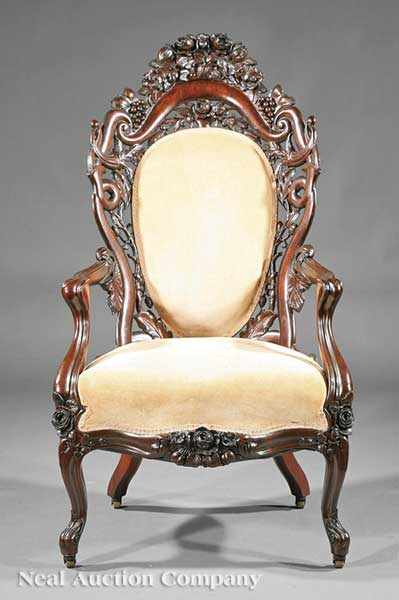 Appraisal: An Important American Rococo Carved and Laminated Rosewood Armchair mid-