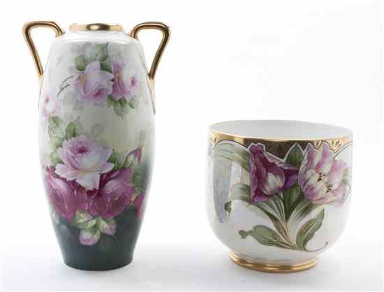 Appraisal: Two Porcelain Limoges Articles comprising a double handled vase and