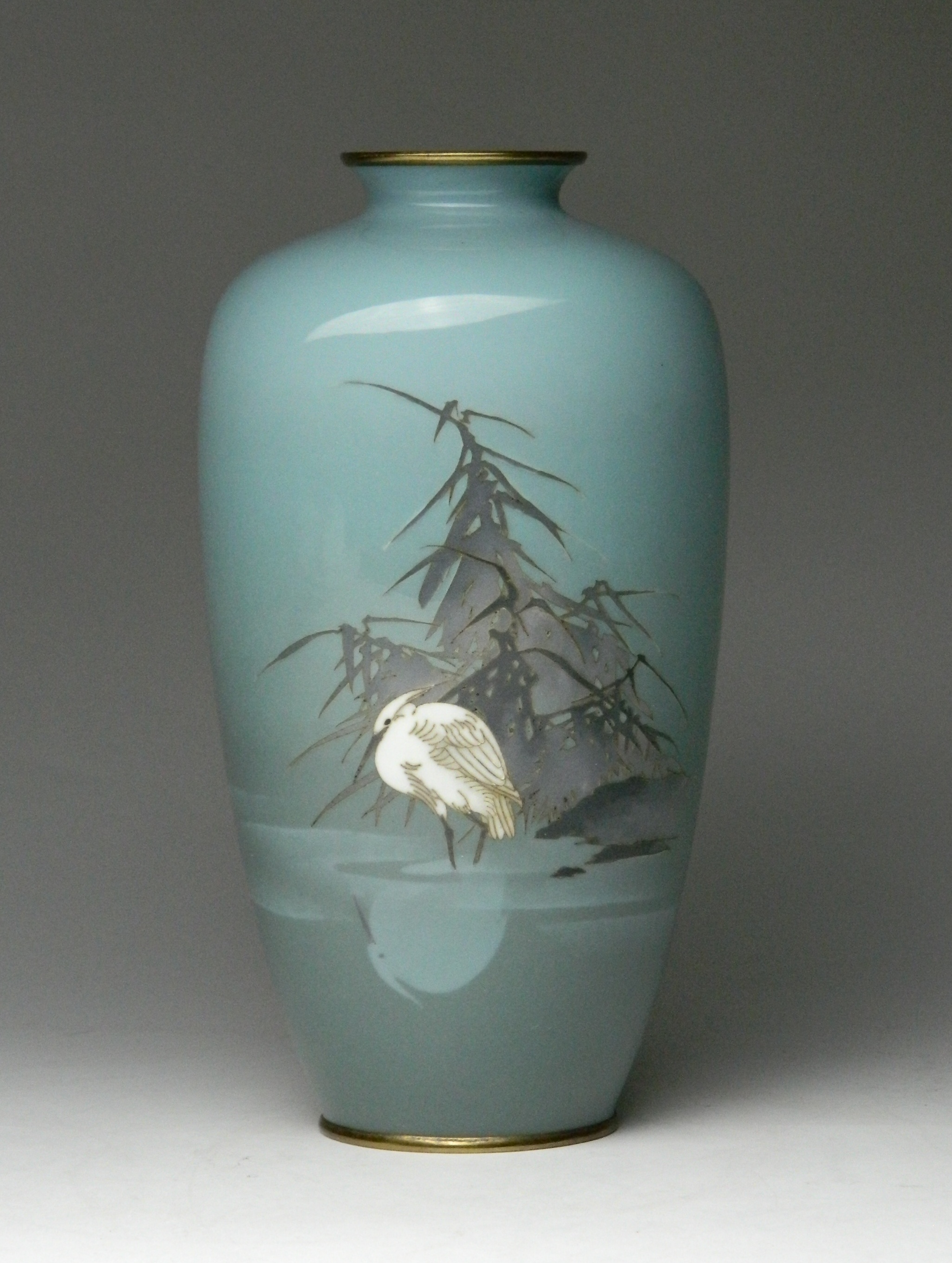 Appraisal: Gonda Hirosuke cloisonne vase- egret and landscape motif on blue