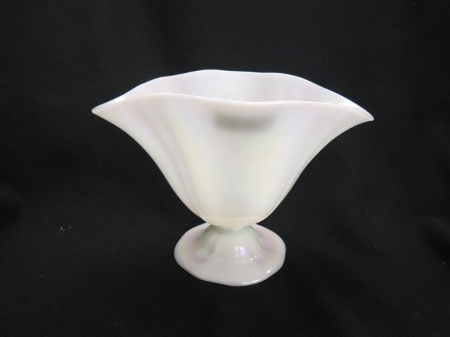 Appraisal: Steuben Art Glass Vase irridescent calcite fan style low pedestal