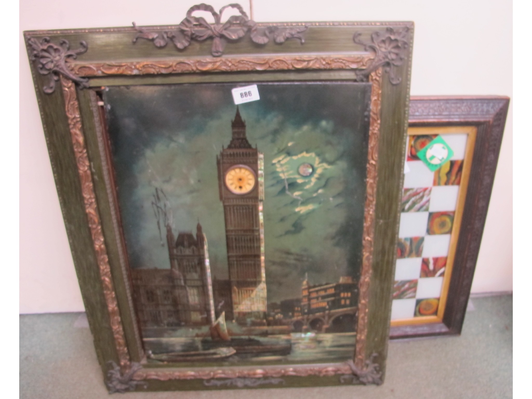 Appraisal: A framed games board and framed painted clock def