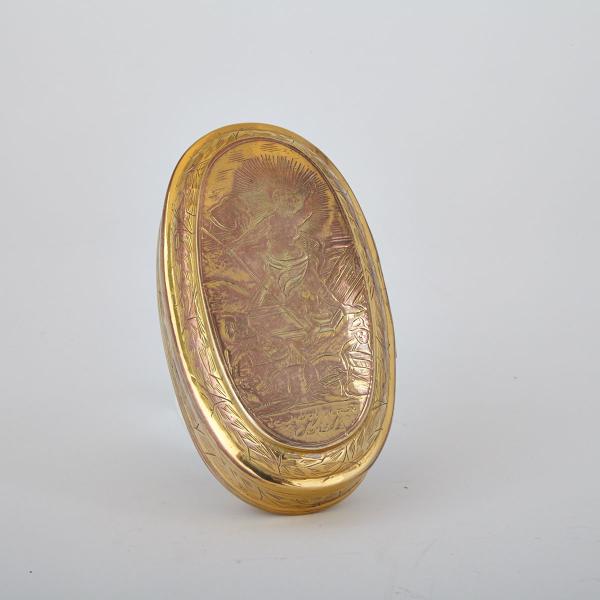 Appraisal: Dutch Oval Brass Tobacco Box mid th century the top