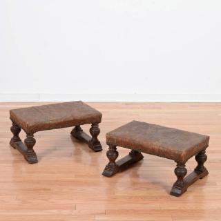 Appraisal: Pair Spanish Baroque style turned walnut footstools th th c