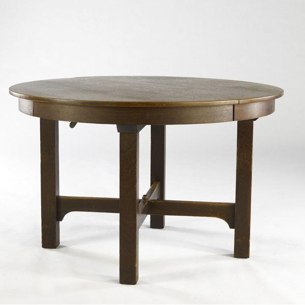 Appraisal: GUSTAV STICKLEY Dining room table with circular top and cross