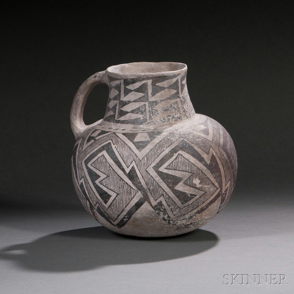 Appraisal: Anasazi Black-on-white Pottery Pitcher with classic abstract fret design ht