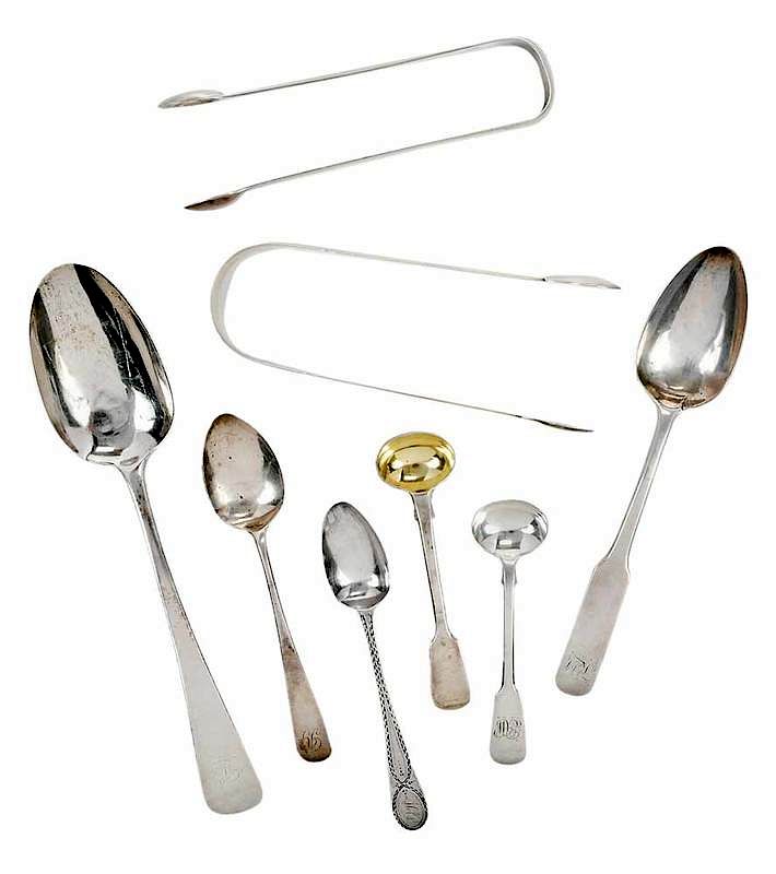 Appraisal: Pieces English Silver Flatware mostly Georgian three sets of tongs