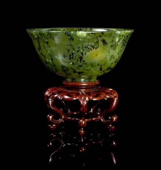 Appraisal: Sale Lot A Spinach Jade Bowl the deep round bowl