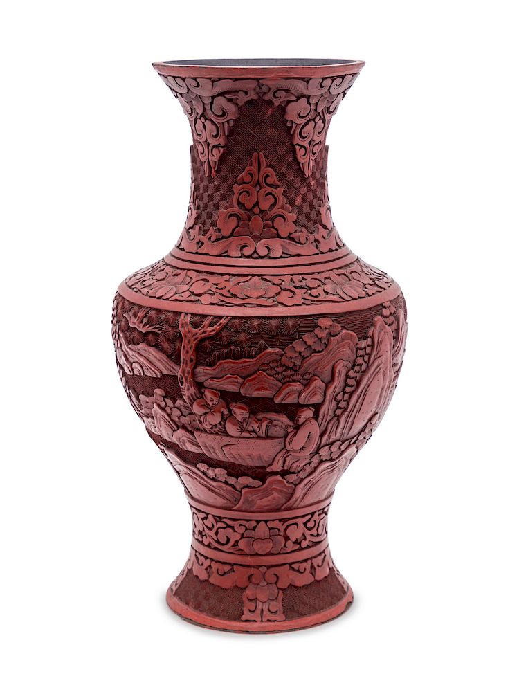 Appraisal: A Chinese Cinnabar Lacquered Vase Height inches A Chinese Cinnabar