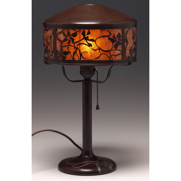 Appraisal: Heintz lamp attribution sterling on bronze applied floral design on