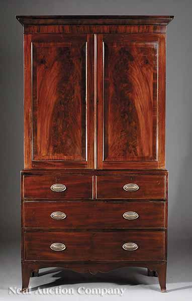 Appraisal: An English Mahogany Linen Press c in the Hepplewhite taste