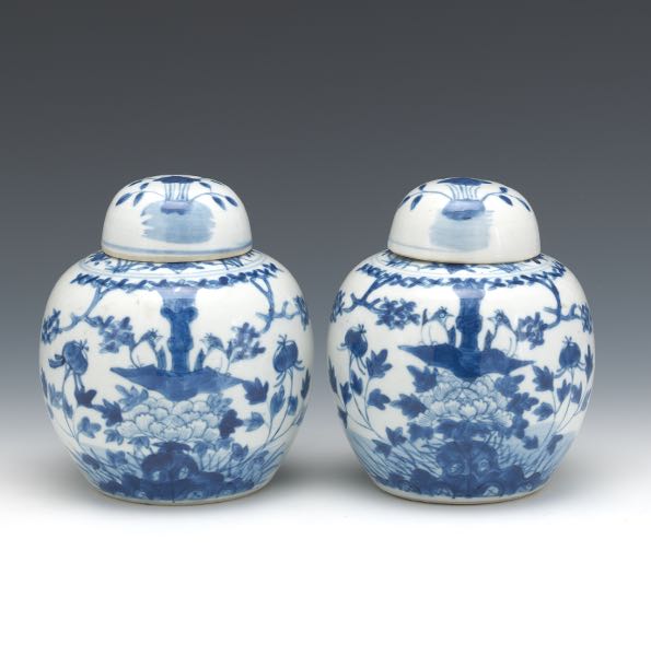 Appraisal: TWO CHINESE BLUE AND WHITE PORCELAIN JARS WITH COVERS x