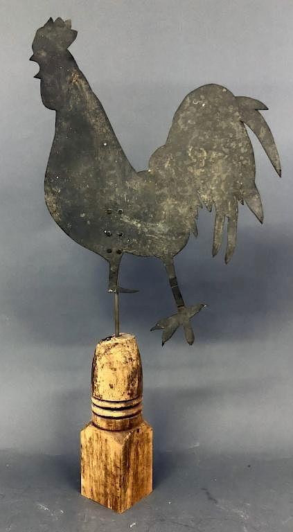 Appraisal: Sheet Metal Rooster Weathervane Sheet metal rooster weathervane found in