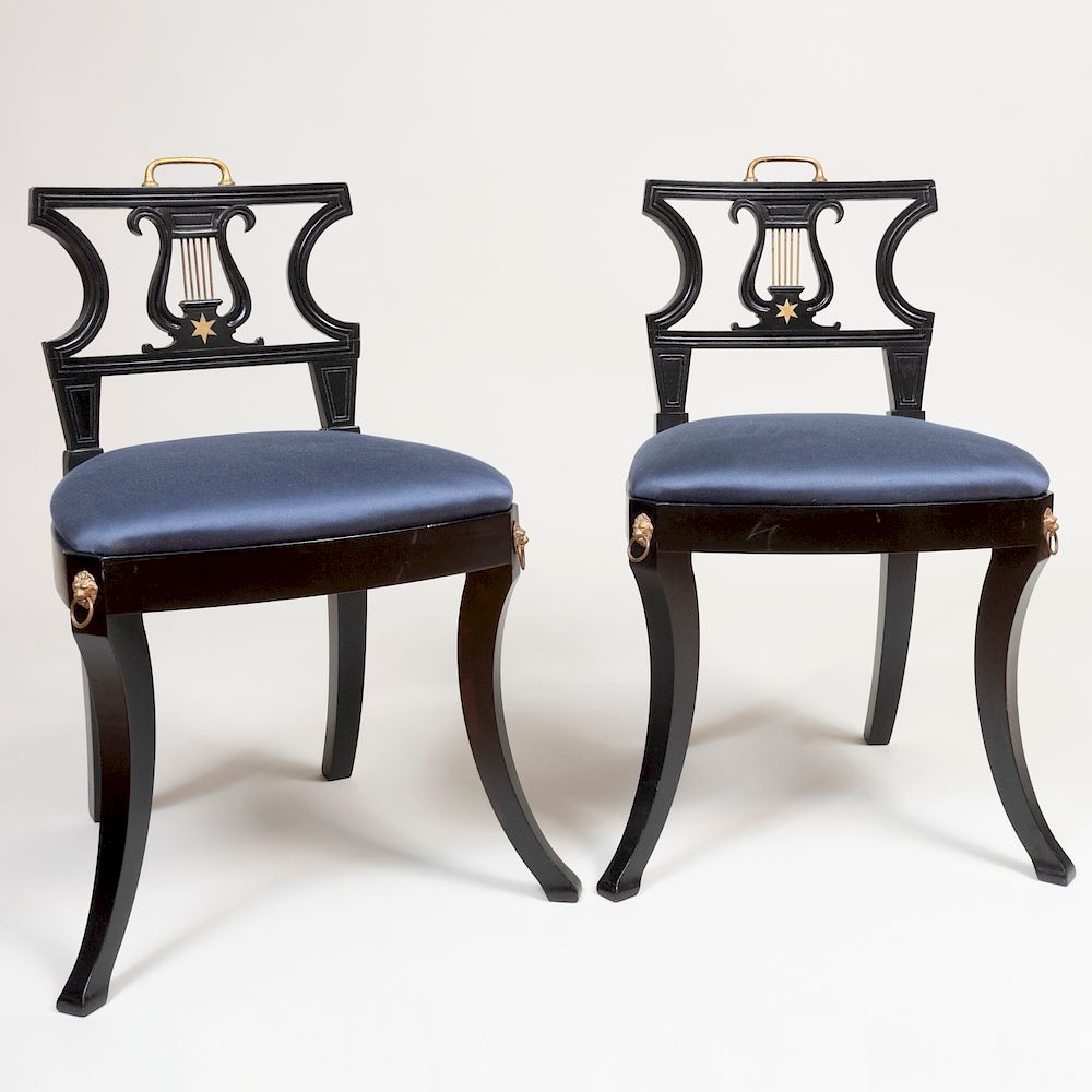 Appraisal: Pair of Regency Style Brass-Mounted and Ebonized Side Chairs x