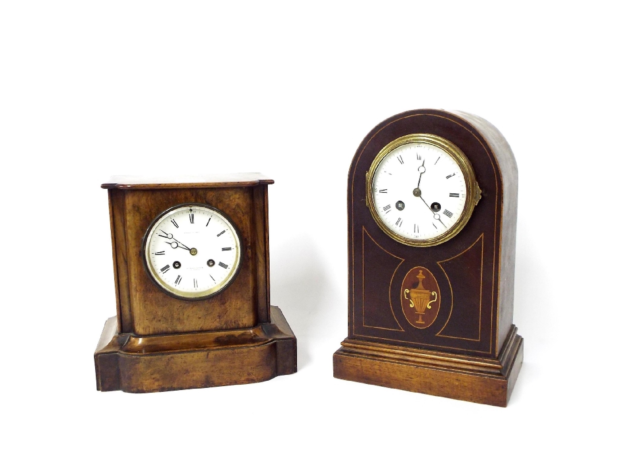 Appraisal: French walnut two train mantel clock the movement with outside