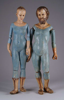 Appraisal: OUTSTANDING PAIR OF CRECHE DOLLS Highly detailed carving enhances these