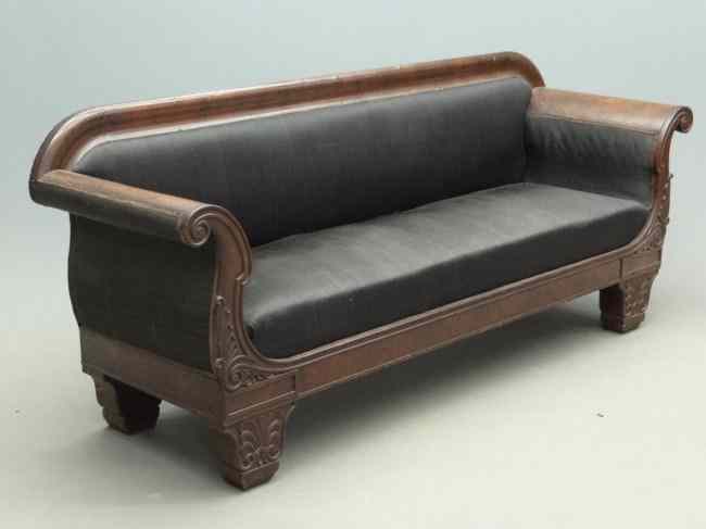 Appraisal: th c Empire mahogany carved rolled arm sofa '' W