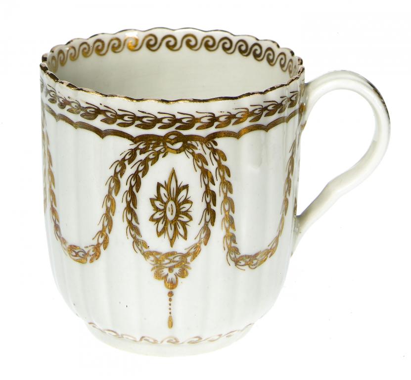 Appraisal: A FIRST PERIOD WORCESTER FLUTED COFFEE CUP finely gilt with