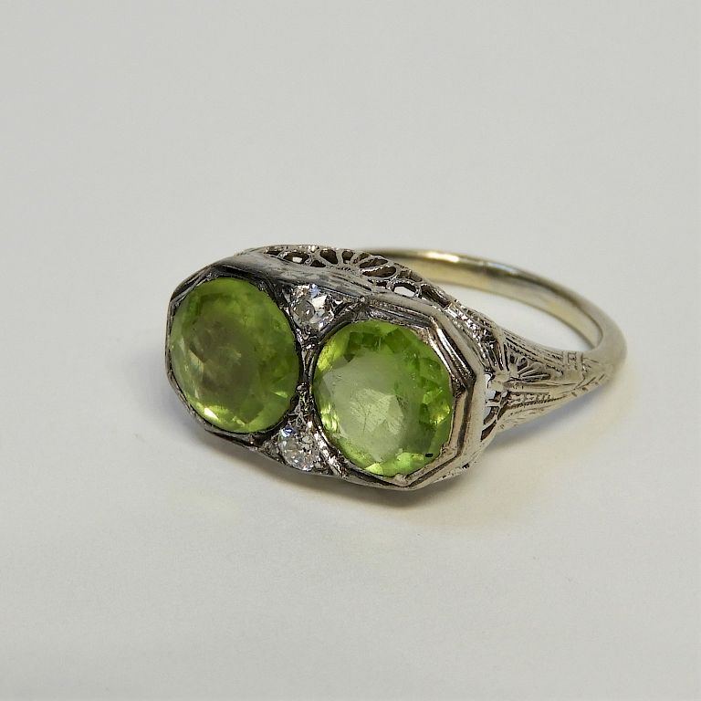 Appraisal: FINE Estate Art Deco K White Gold Peridot Ring Circa