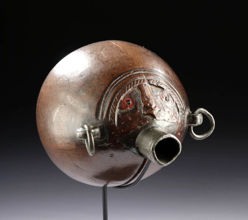 Appraisal: th C European Coconut Powder Flask Bugbear Originally Listed At