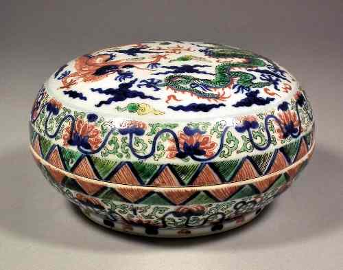 Appraisal: A Chinese porcelain circular box and cover decorated in blue