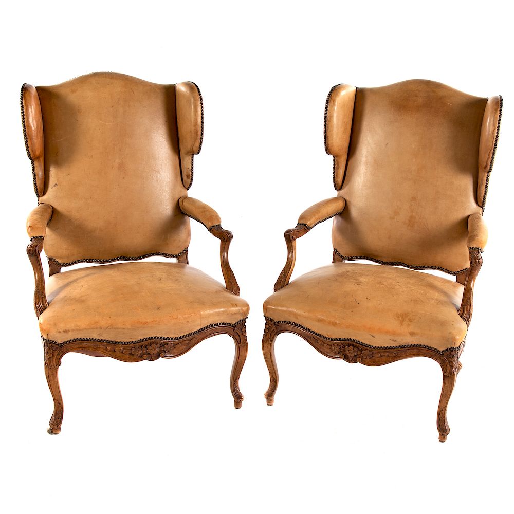 Appraisal: Pair of Louis XV Style Fauteuils a Orielles th century